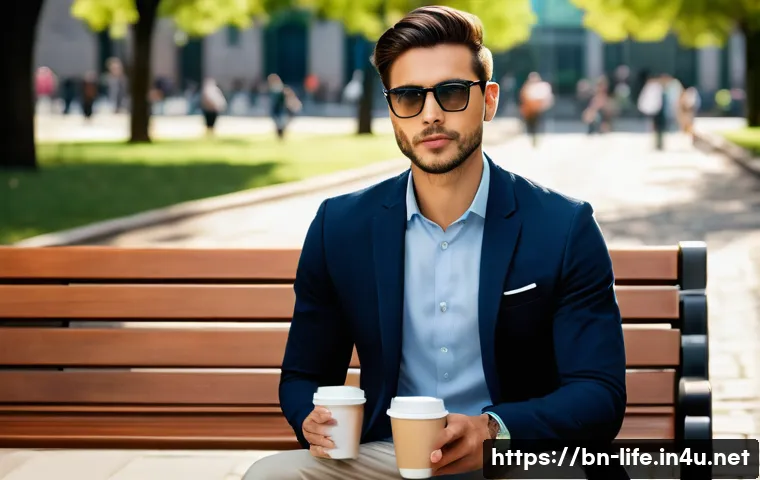 휴대용 에스프레소 머신의 장점 - **Urban Coffee Break: Efficiency and Freshness**
"A stylish young professional, dressed in smart...